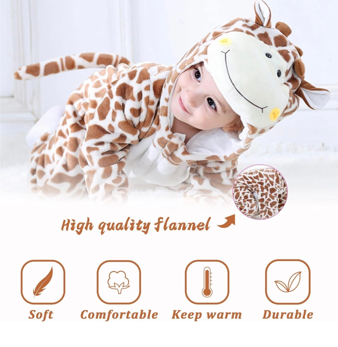 Baby Hooded Jumpsuit- Giraffe