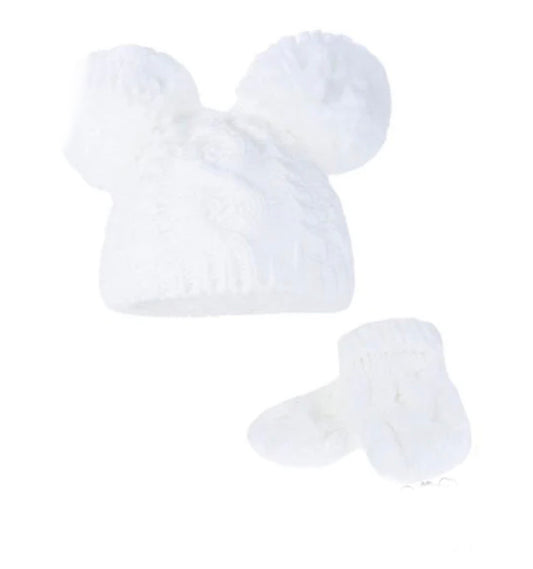 Baby Pom Pom Hat and Matching Mittens ( 0-6 months)
