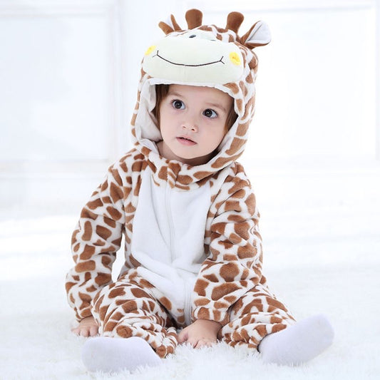 Baby Hooded Jumpsuit- Giraffe