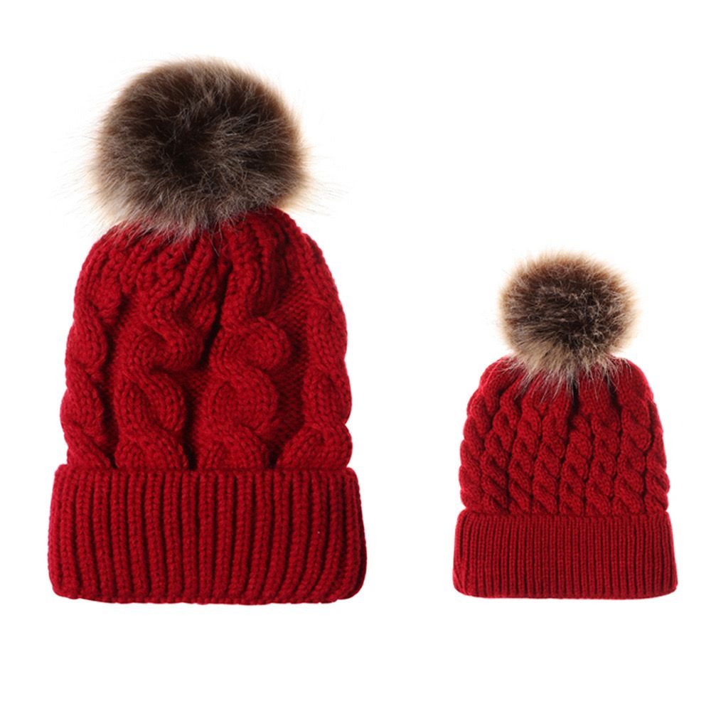 Mummy and Baby Matching Cable knit Hat with Pom Pom