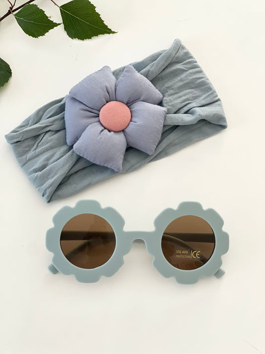 Sunglasses and Flower Bow Set-Blue