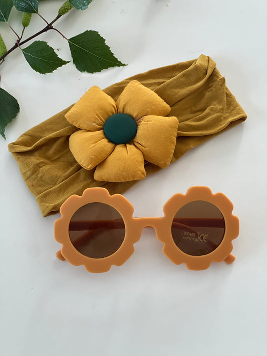 Sunglasses and Flower Bow Set- Yellow