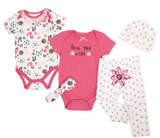 Baby girl 5 piece Floral Gift Set- Love you a lot